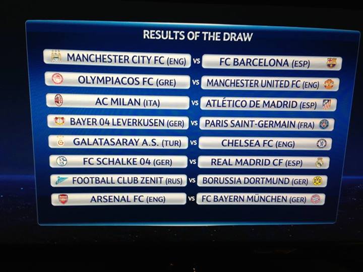 Results of draw for Round of 16