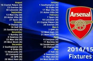 Arsenal 2014-15 Fixtures IST