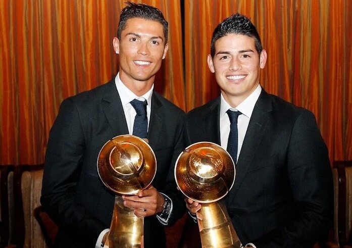 Ronaldo with James Rodriguez at Globe Soccer Award Ceremony