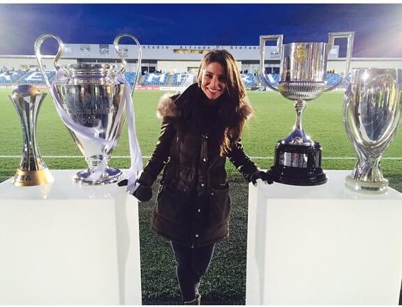 Lucia Villalon with Real Madrid trophies