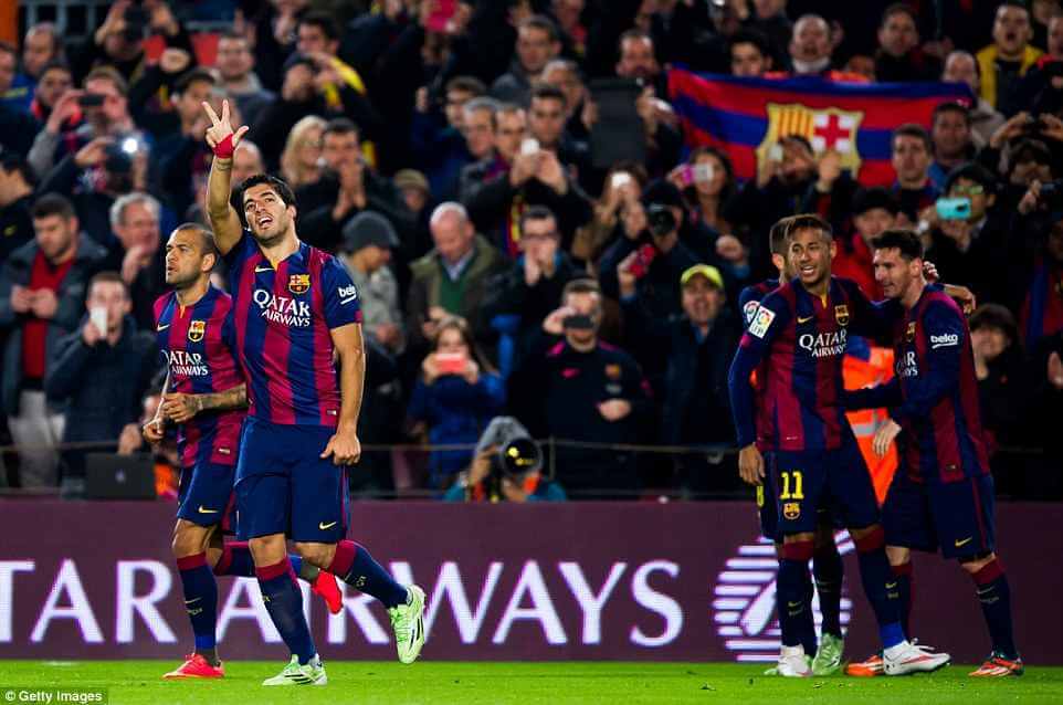 Luis suarez scored his first goal against Atletico Madrid at Camp Nou