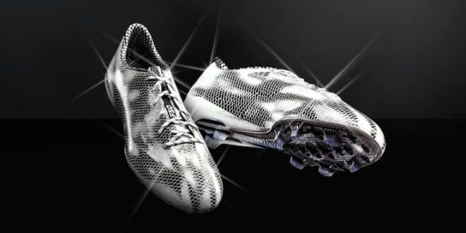 Shiny Adidas Adizero F50 white black boots