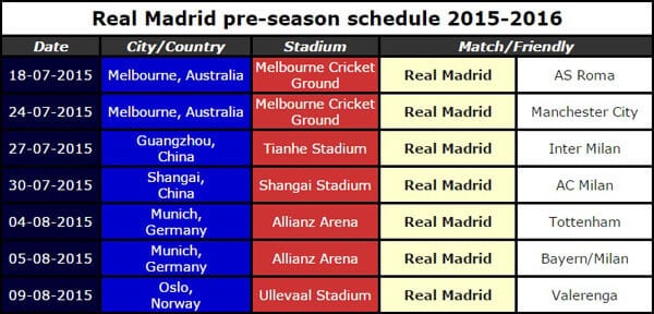 Real Madrid 2015-16 Pre-Season ScheduleReal Madrid 2015-16 Pre-Season Schedule