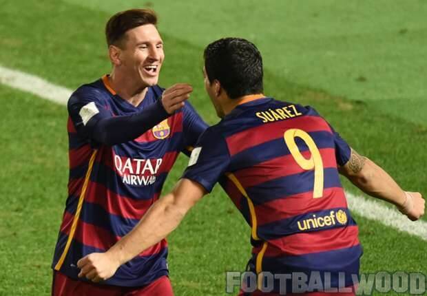 Lionel Messi with Luis Suarez