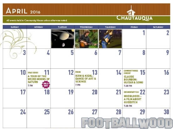 April 2016 Calendar Events
