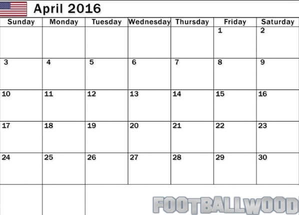 April 2016 Calendar Holidays