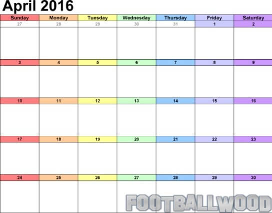 April 2016 Calendar Printable
