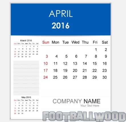 April Calendar 2016 Clipart