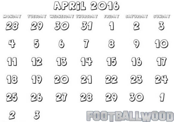 April Calendar 2016 Coloring Pages