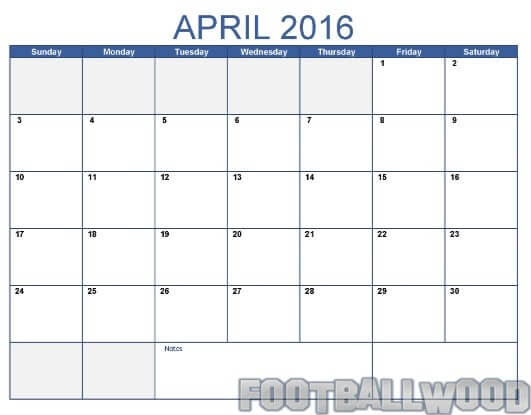 April calendar 2016 template