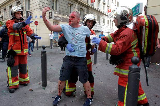 England fan brutally beaten by Russian supporters.