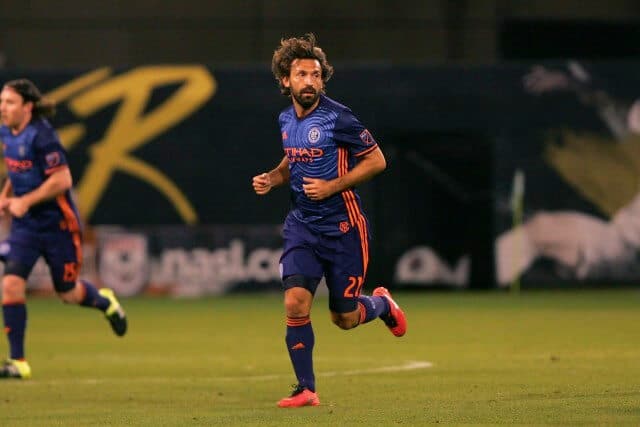 17 Feb 2016, St. Petersburg, Florida, USA --- 17 FEB 2016: NYC FC's Andrea Pirlo during the pre-season MLS match between the New York City FC and the Montreal Impact at Florida Citrus Bowl Stadium in St. Petersburg, Florida. --- Image by © Cliff Welch/Icon Sportswire/Corbis